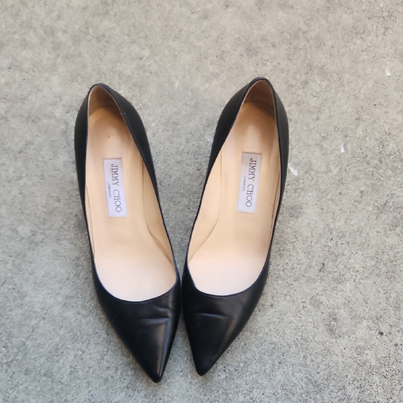 Jimmy Choo Shoes - Jimmy Choo Black Pointed Toe Leather Heels